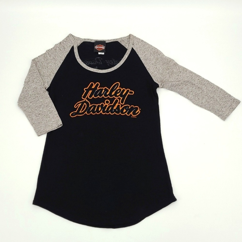 Harley-Davidson Panama City Beach Raglan Shirt Small Black Grey 3/4 Sleeve Tee